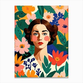 Portrait Of A Woman With Flowers Canvas Print