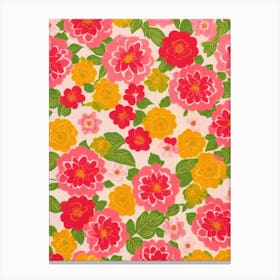 Camellia Floral Print Warm Tones1 Flower Canvas Print