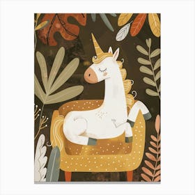 Unicorn On A Sofa Mustard Muted Pastels 3 Canvas Print