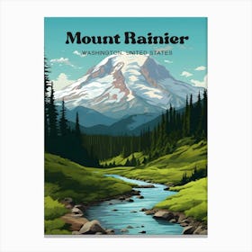 Mount Rainier Washington United States Lush Greenery Travel Art Illustration Canvas Print