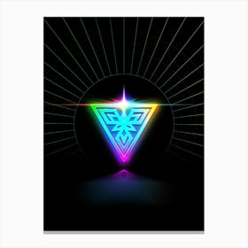Neon Geometric Glyph in Candy Blue and Pink with Rainbow Sparkle on Black n.0179 Canvas Print