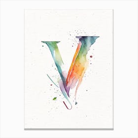 V, Letter, Alphabet Minimalist Watercolour 5 Canvas Print
