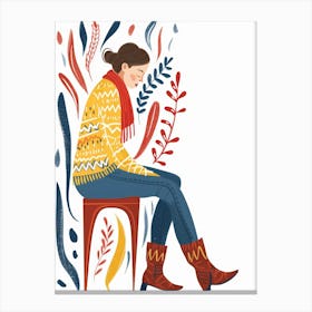 Illustration Of A Woman Sitting On A Chair Canvas Print