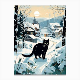 Winter Cat Illustration 2 Canvas Print