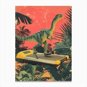Dinosaur On The Treadmill Retro Collage 1 Canvas Print