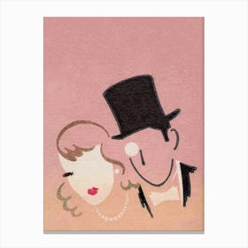 Man And A Woman, Vintage Matchbox Label Art, Pink Wall Art Canvas Print