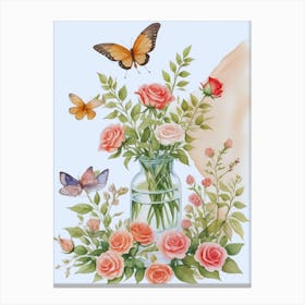 Roses And Butterflies 1 Canvas Print