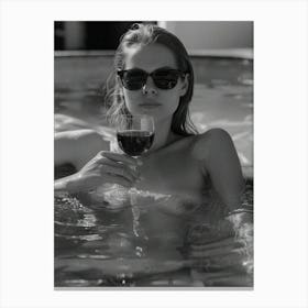 Woman In Pool Drinking Wine Canvas Print