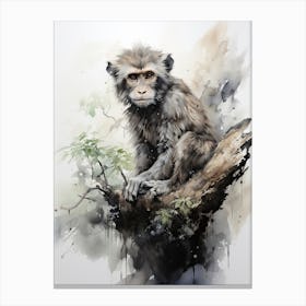 Monkey, Japanese Brush Painting, Ukiyo E, Minimal 2 Canvas Print