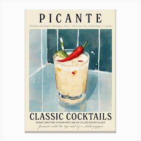 Picante Cocktail Recipe Vintage Kitchen Illustration Canvas Print