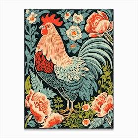 Vintage Bird Linocut Chicken 5 Canvas Print
