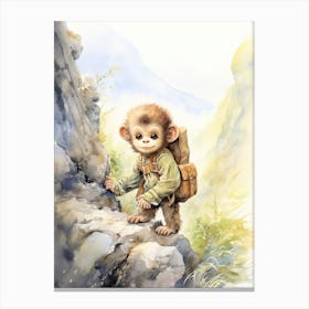 Monkey Painting Hiking Watercolour 1 Canvas Print