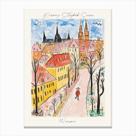 Poster Of Warsaw, Dreamy Storybook Illustration 1 Canvas Print