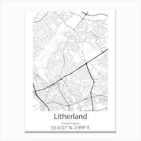 Litherland,United Kingdom Minimalist Map Canvas Print