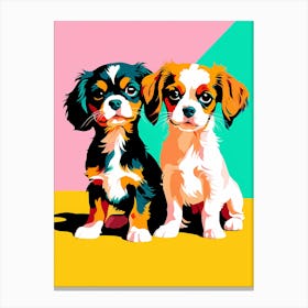 'Cavalier King Charles Spaniel Pups' , This Contemporary art brings POP Art and Flat Vector Art Together, Colorful, Home Decor, Kids Room Decor, Animal Art, Puppy Bank - 31st Canvas Print