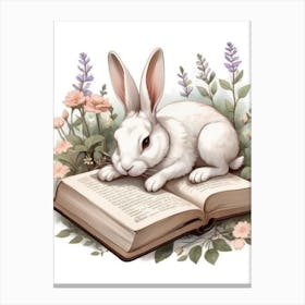 Rabbit Reading A Book Canvas Print