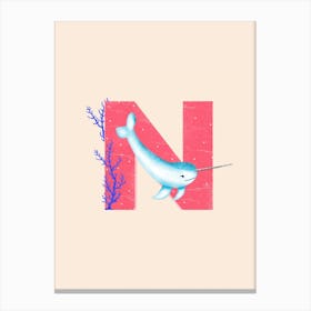 Letter N Narwhal Canvas Print