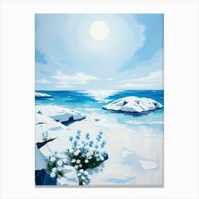 Snowy Beach With Flowers 1 Canvas Print