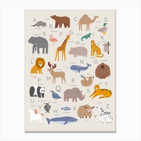 Animal Alphabet Cream Canvas Print