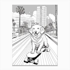Golden Retriever Dog Skateboarding Line Art 2 Canvas Print