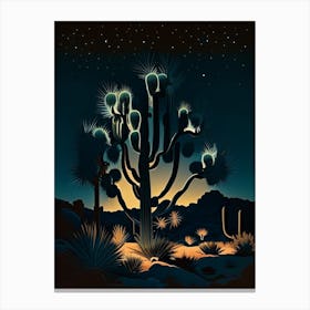 Joshua Trees At Night Retro Illustration (1) Canvas Print