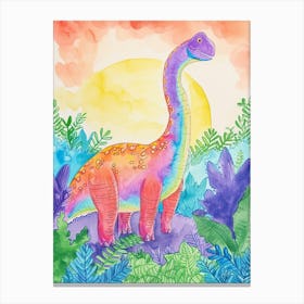 Rainbow Amargasaurus Dinosaur Illustration 3 Canvas Print