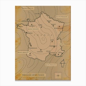 France vintage weather Map Canvas Print