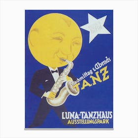 Moon Playing Saxophone Vintage Music Poster Canvas Print