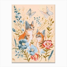 Folksy Floral Animal Drawing Cat 3 Canvas Print