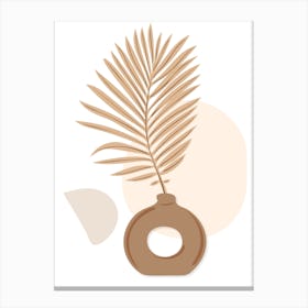 Palm Leaf In A Vase Beige Boho Botanical Canvas Print