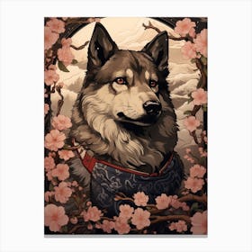 Dog Animal Drawing In The Style Of Ukiyo E  Canvas Print