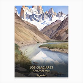 Los Glaciares National Park Argentina Patagonia Watercolour 1 Canvas Print