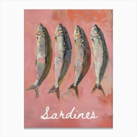 Four Sardines On A Pink Background Canvas Print