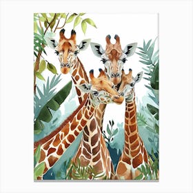 Giraffe Family Watercolour 1 Canvas Print