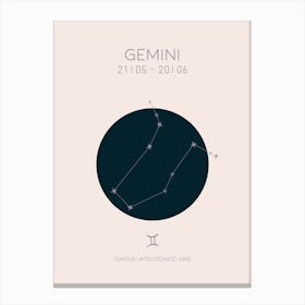 Gemini Star Sign In Light Canvas Print