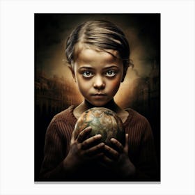 Girl Holding A Globe 1 Canvas Print