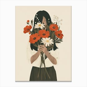 Spring Girl With Red Flowers 4 Canvas Print