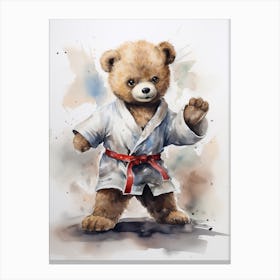Taekwondo Teddy Bear Painting Watercolour 2 Canvas Print