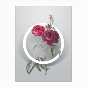 Vintage Purple Roses Minimalist Flower Geometric Circle on Soft Gray n.0370 Canvas Print