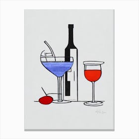 French MCocktail Poster artini Picasso Line Drawing Cocktail Poster Canvas Print