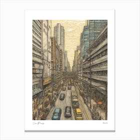 Sao Paulo Brazil Drawing Pencil Style 2 Travel Poster Canvas Print