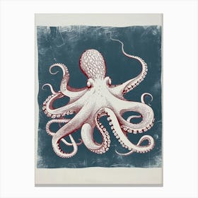 Octopus Deep In The Ocean Linocut Inspired 2 Canvas Print