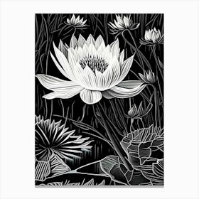 Water Lily Wildflower Linocut 1 Canvas Print