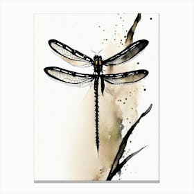 Black Saddlebags Dragonfly Minimalist Watercolour 2 Canvas Print