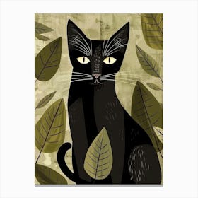 Black Cat With Leaves Canvas Print