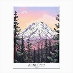 Mount Shasta Usa Color Line Drawing 1 Poster Canvas Print
