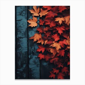 Autumn Leaves On A Wooden Wall Canvas Print