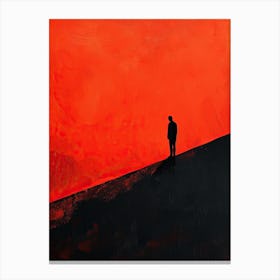 Man On A Hill, Black and Red Minimalism Canvas Print