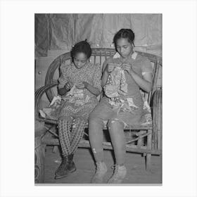 Two Daughters Of Pomp Hall, Tenant Farmer, Making Patchwork Cushions For Chairs, Creek County, Oklahoma Canvas Print