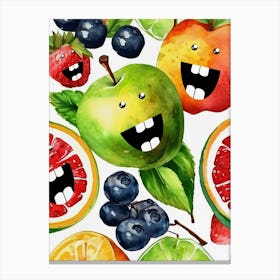 Happy Fruits Watercolor Painting Canvas Print